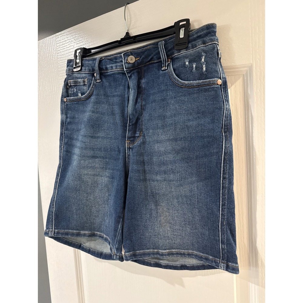 Judy Blue High Rise Bermuda Denim Shorts Dark Wash Distressed XL JB150246 DK-CO - Picture 2 of 7